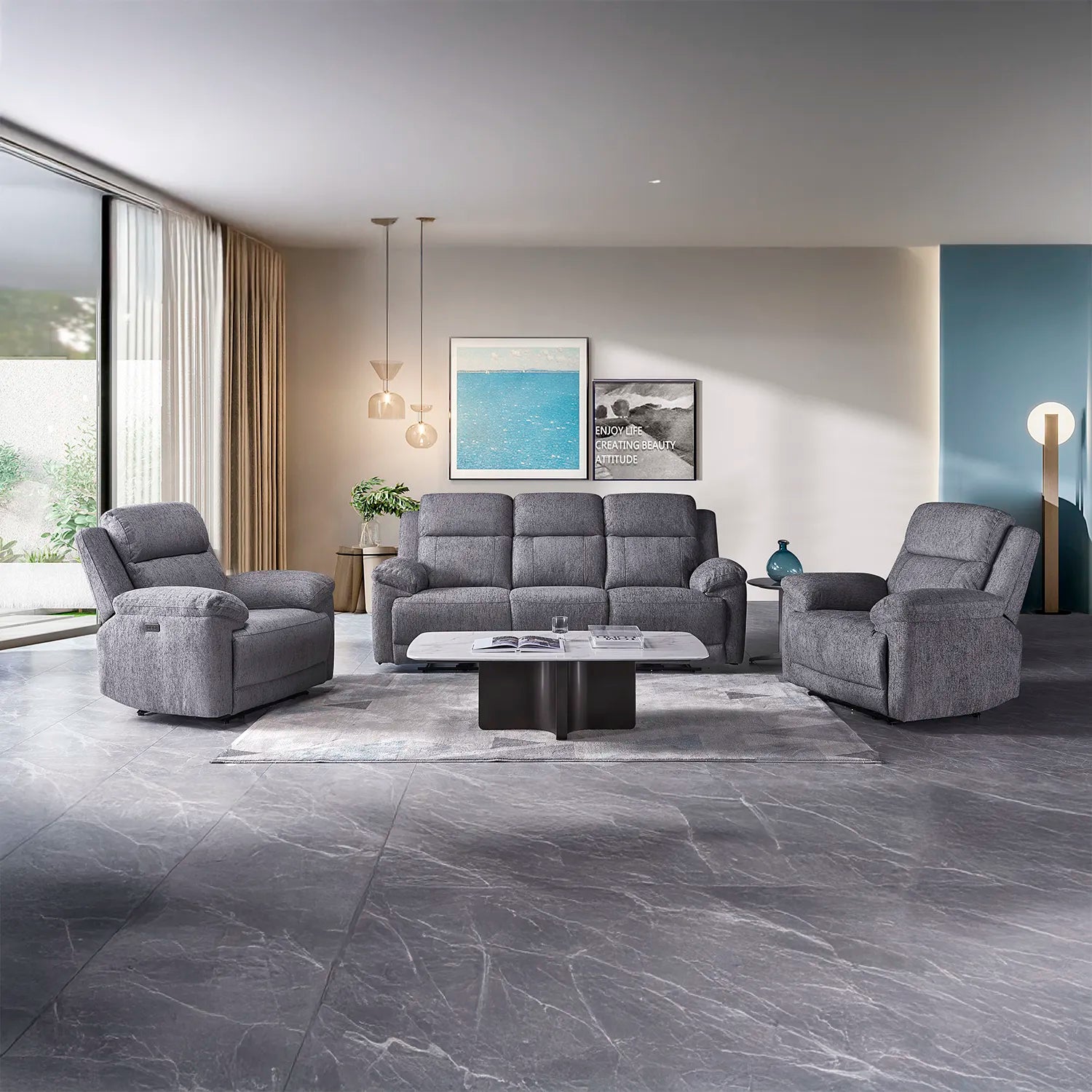 Touch Haven Armchair Heavy Duty Fabric Power Recliner with USB Port - Pendle Village Furniture