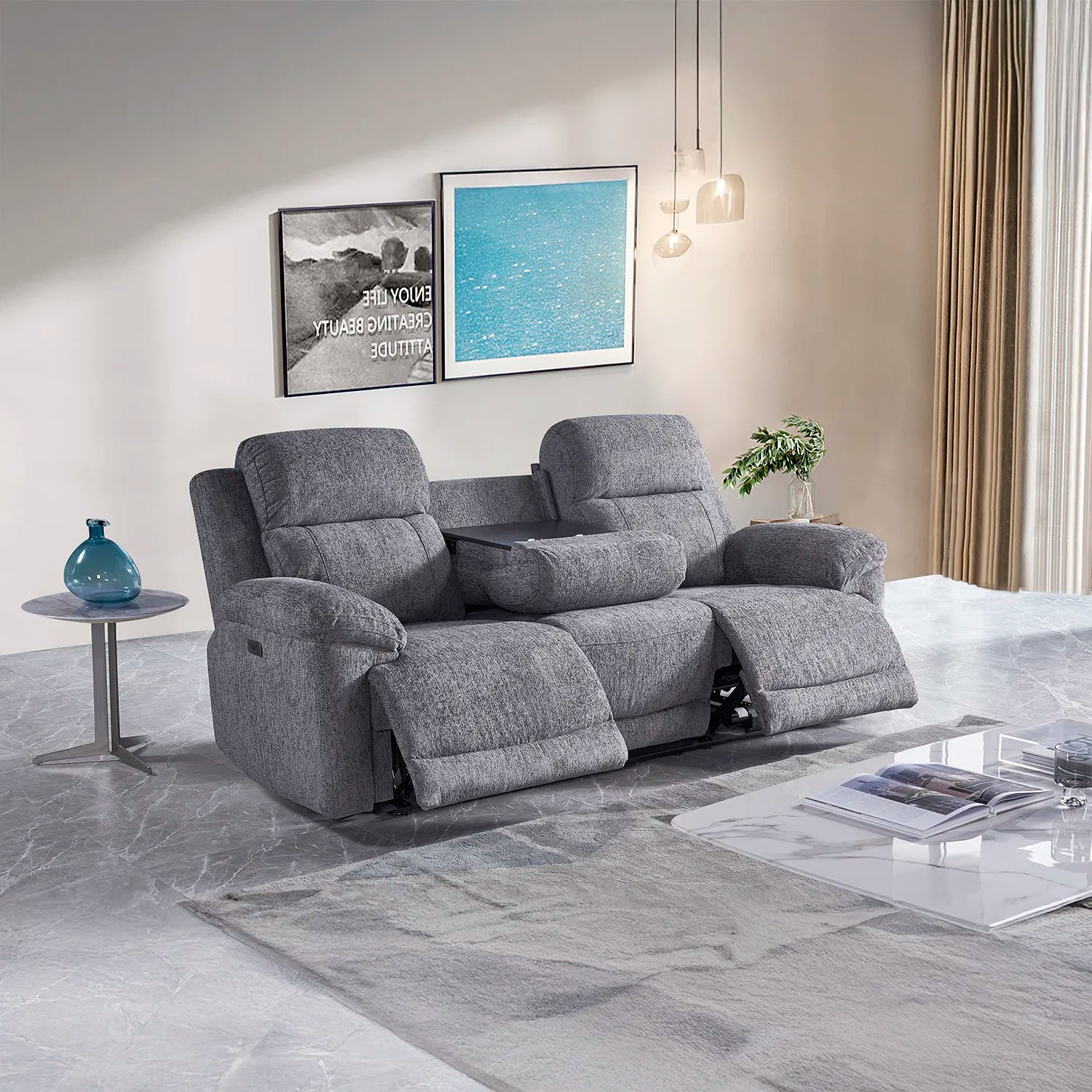 Touch Haven 3 Seater Heavy Duty Fabric Power Recliner Sofa with USB Ports - Pendle Village Furniture