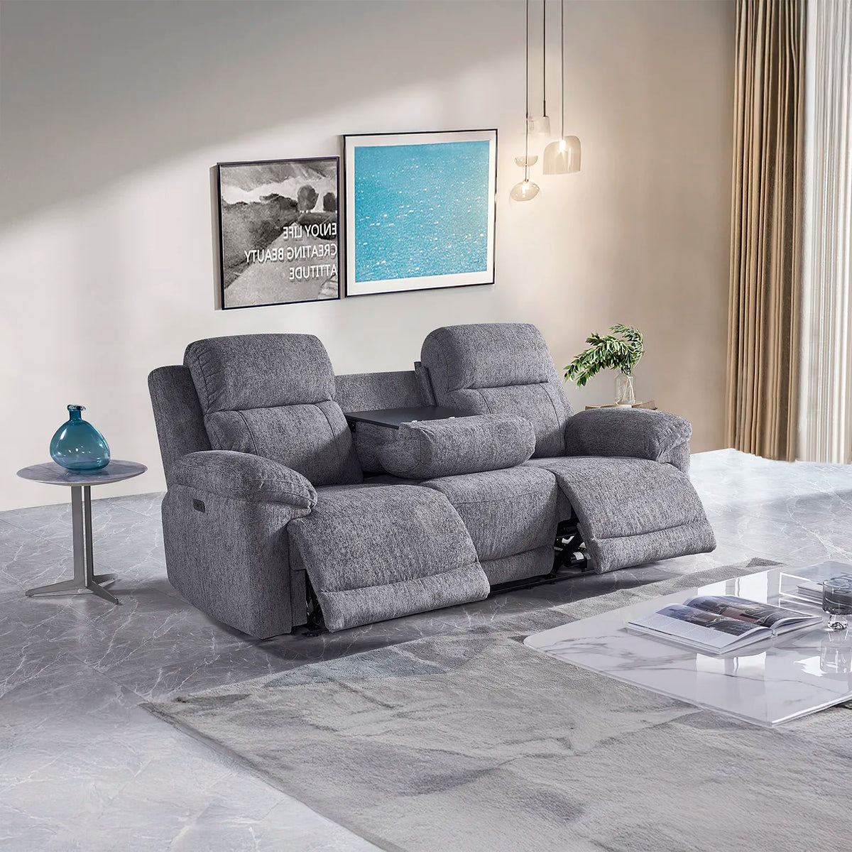 Touch Haven 3 Seater Heavy Duty Fabric Power Recliner Sofa with USB Ports - Pendle Village Furniture
