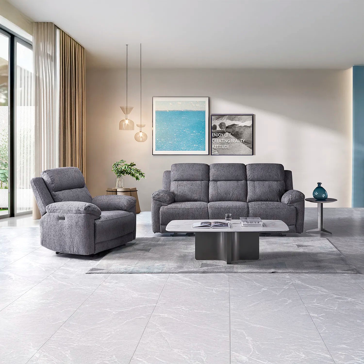 Touch Haven 3 Seater Heavy Duty Fabric Power Recliner Sofa with USB Ports - Pendle Village Furniture