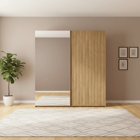 Tulsa Bianco Oak Double Freestanding Mirrored Wardrobe