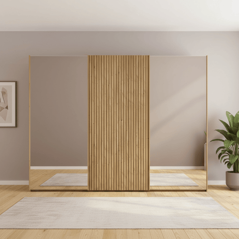 Tulsa Large 3 Door Wardrobe With Mirror and Bianco Oak Decking