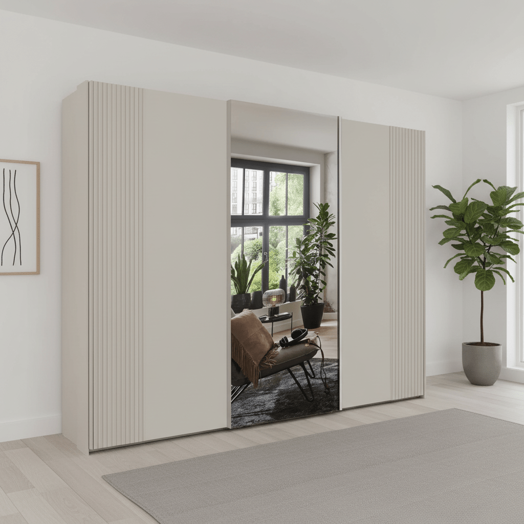 Tulsa 3 Door Champagne Decking and Mirror Sliding Door Wardrobe