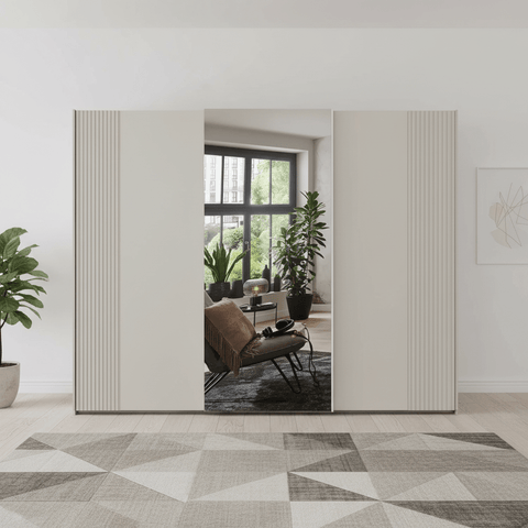 Tulsa 3 Door Champagne Decking and Mirror Sliding Door Wardrobe