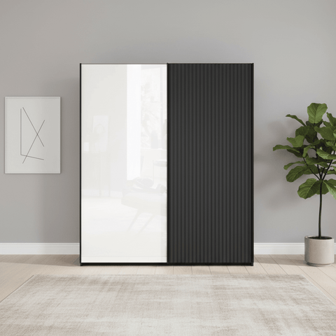 Tulsa White Glass Graphite Carcase Sliding Wardrobe