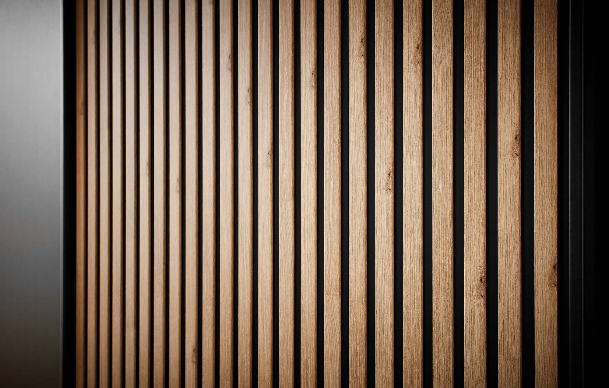 Tulsa 2 Door Black Sliding Door Wardrobe showcased in graphite colour with a slated structure door. Modern design with free delivery and assembly by Wiemann. - Slat Panels Detailing 