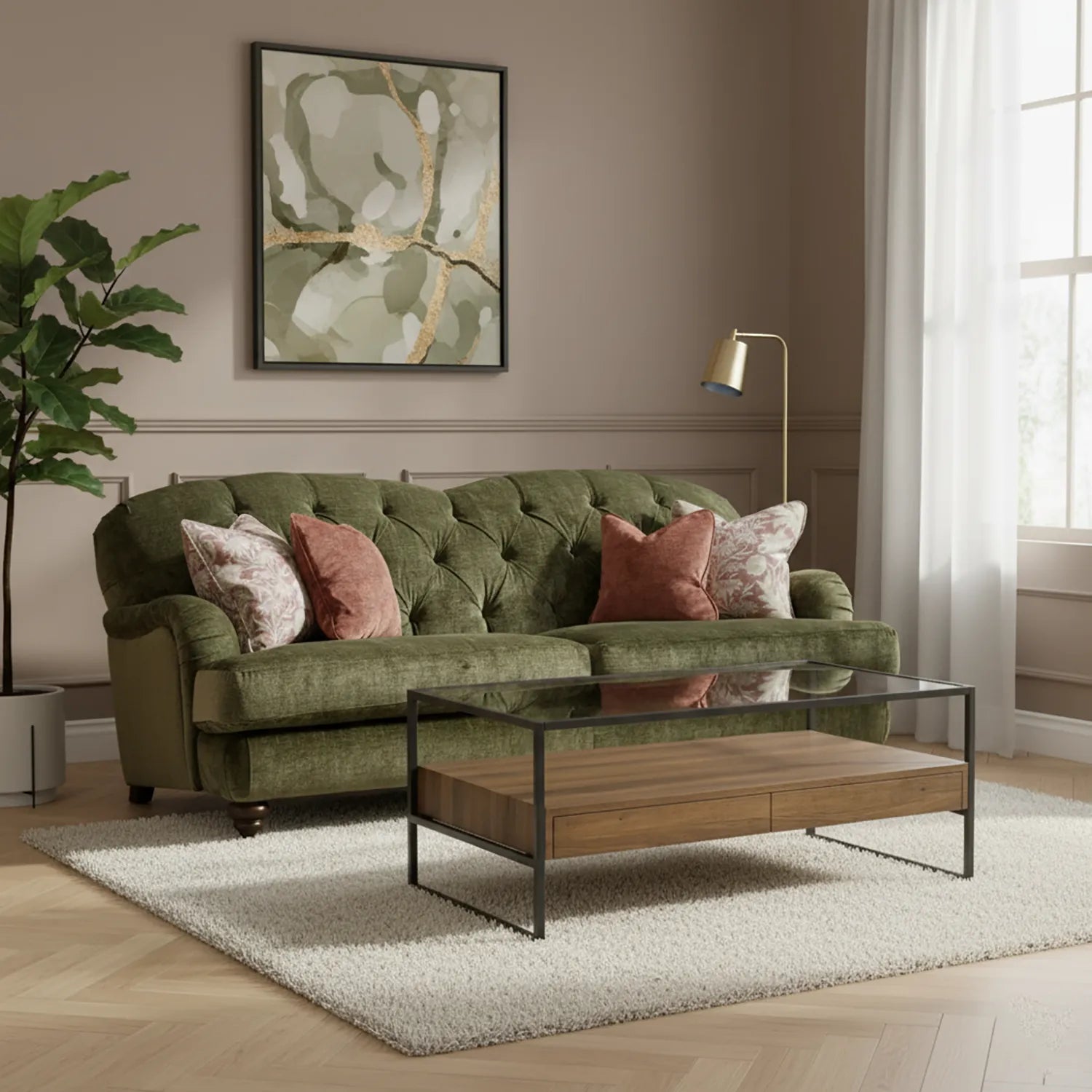 Tuscany Glass and Wood Coffee Table - Pendle Village Furniture