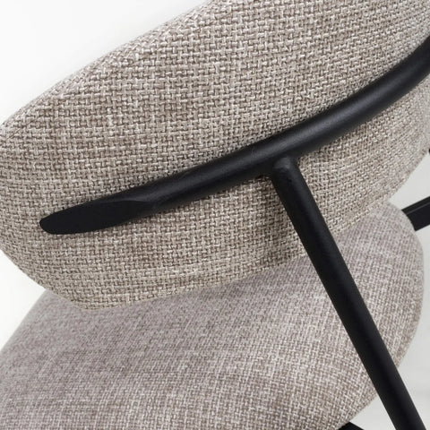 Walnut effect Round Dining Table and 4 Tweed oatmeal Dining Chairs - Pendle Village Furniture