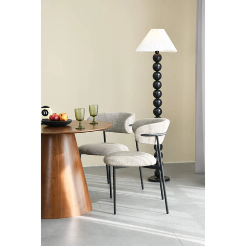 Walnut effect Round Dining Table and 4 Tweed oatmeal Dining Chairs - Pendle Village Furniture