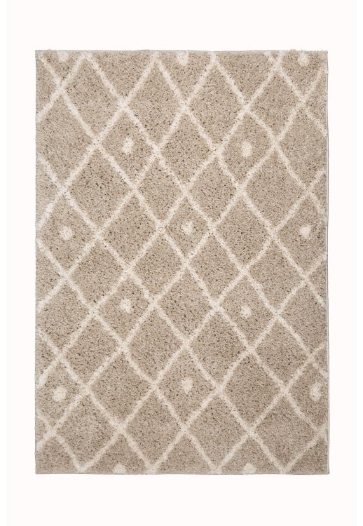 Elegant natural tone rug adding warmth to living space.