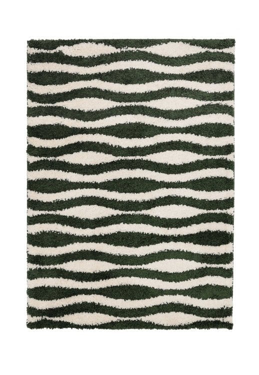 Stylish green rug adding energy and depth to living space.