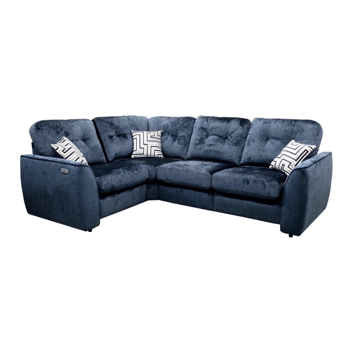 Tyler Ethan 2 corner 1 fabric sofa with reclining seats and chenille upholstery.