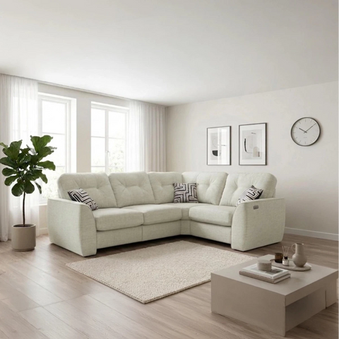 Tyler Ethan 2 corner 1 sofa with electric recliners, USB charging, and chenille upholstery.