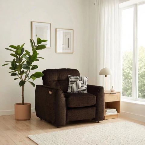 Tyler Ethan fabric chair with reclining seat and chenille upholstery.