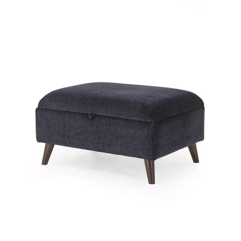 Modern chenille storage footstool with hidden compartment and compact stylish design.