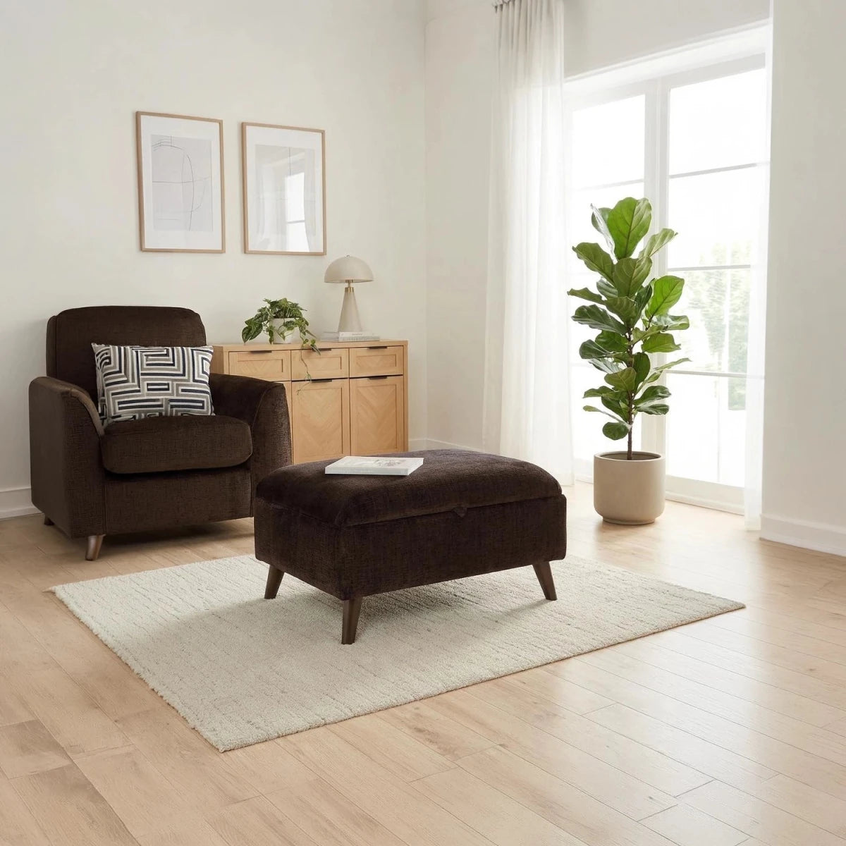 Luxury Tyler Ethan storage footstool with soft chenille fabric and concealed storage design.