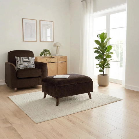 Luxury Tyler Ethan storage footstool with soft chenille fabric and concealed storage design.