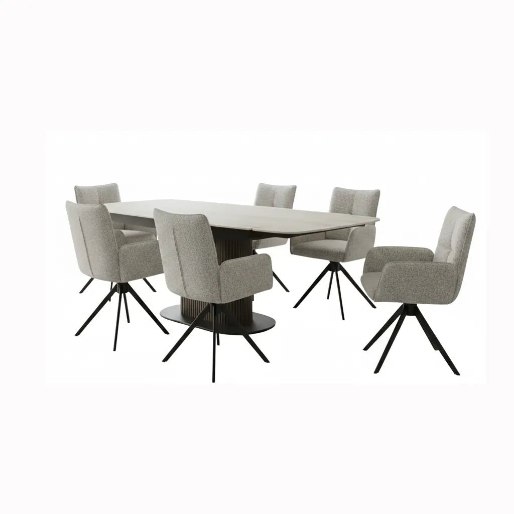 Umbria Travertine Ceramic Dining Table with Swivel Armchairs