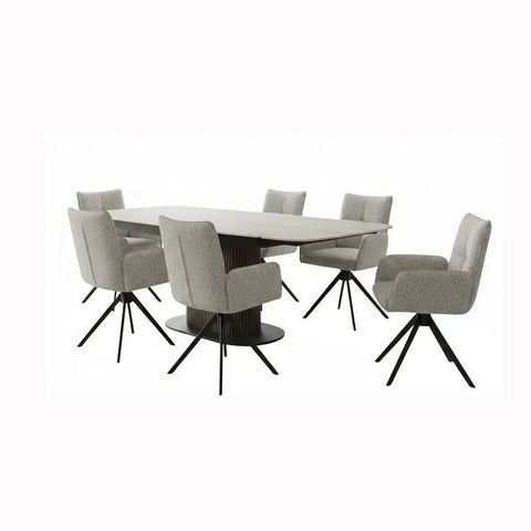Umbria Travertine Ceramic Dining Table with Swivel Armchairs