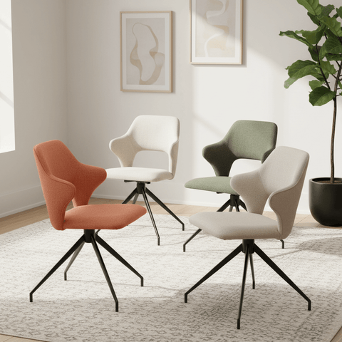 Victoria Modern Fabric Swivel Dining Chairs with Arms – Set of 4