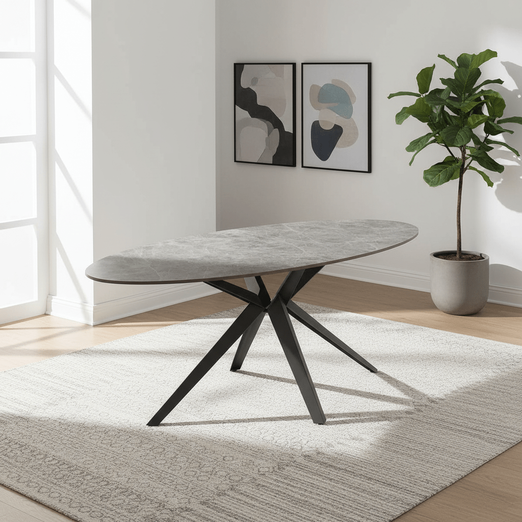 Lina 180cm Grey Gloss Ceramic Oval Dining Table