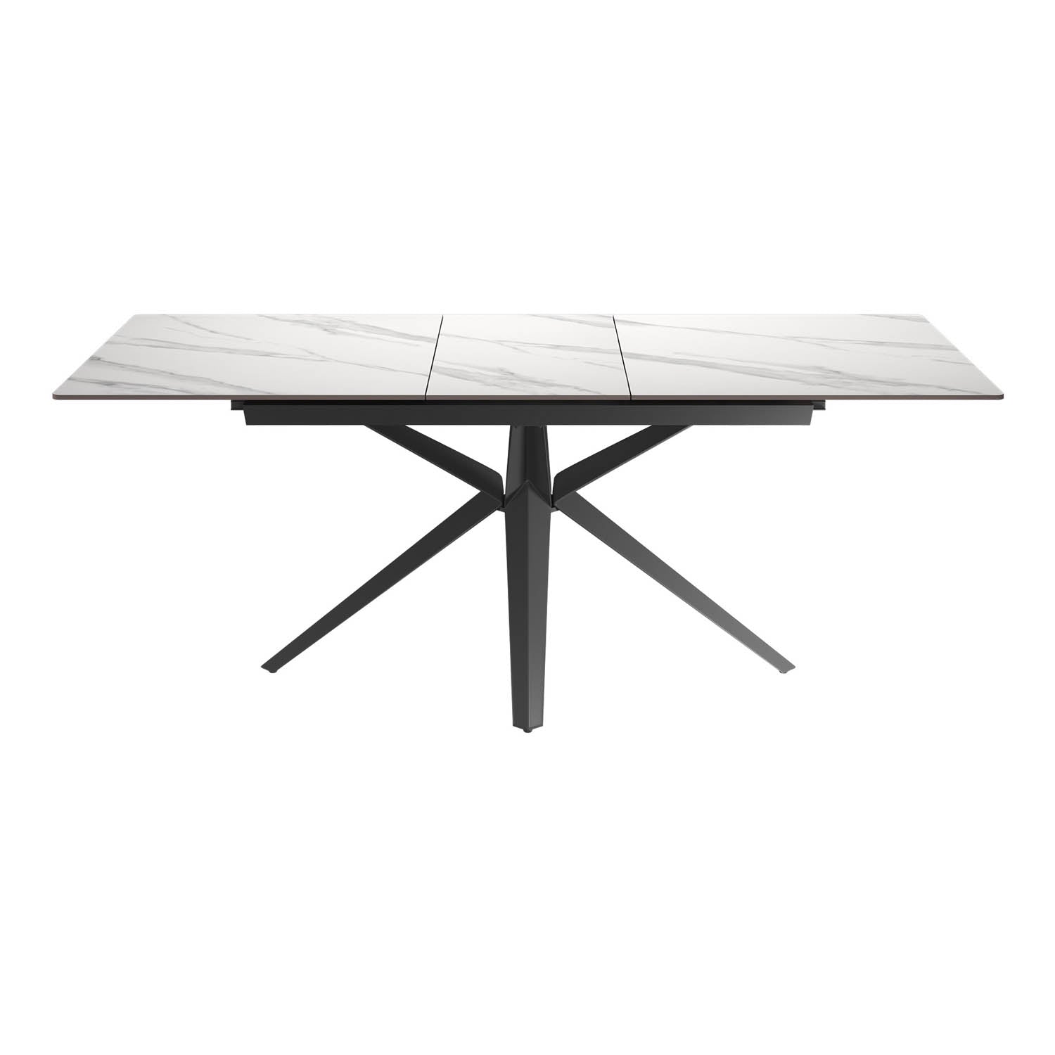 Lina 160-200cm White Gloss Ceramic Extending Dining Table with Grey Chairs - Front View of Table Extended