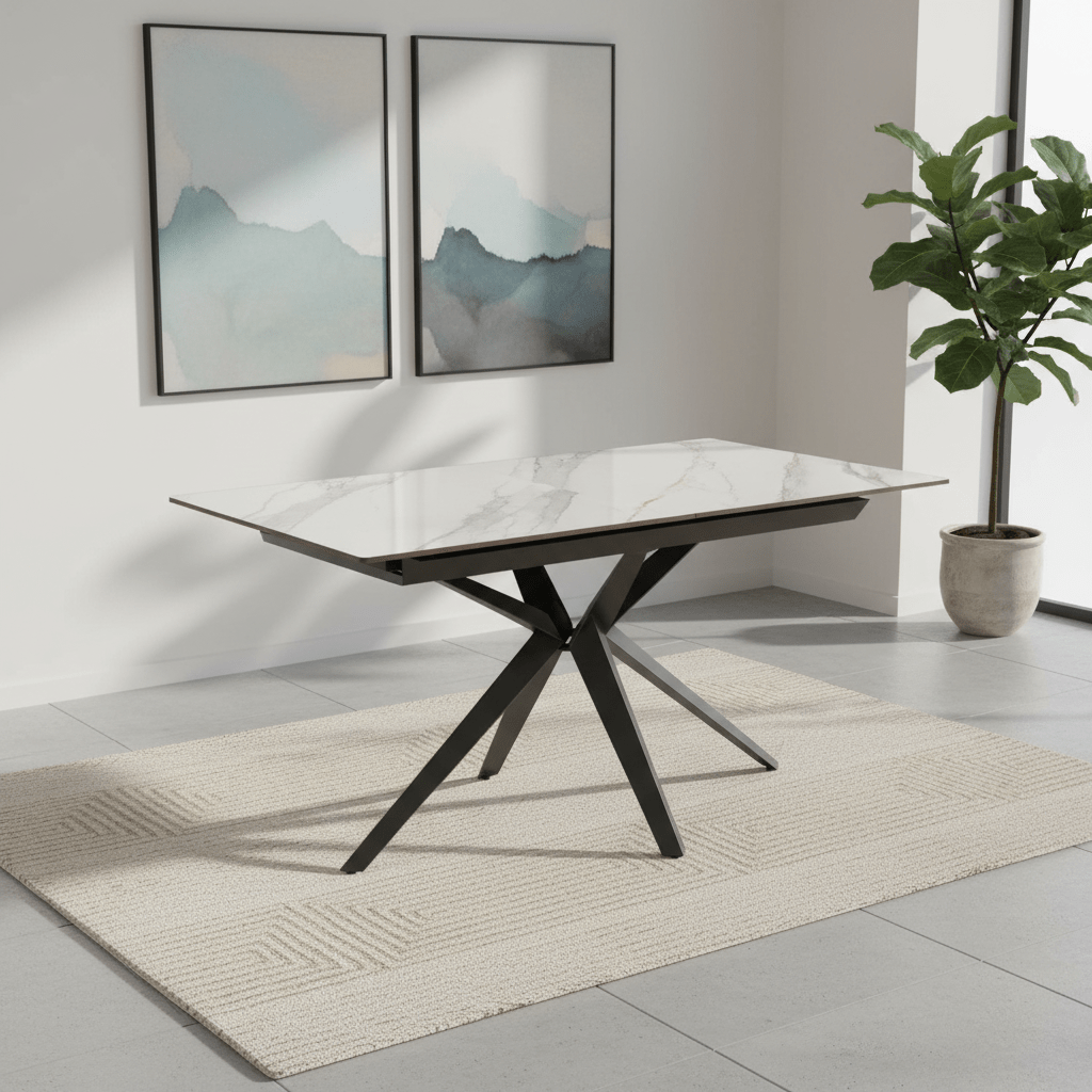 Lina 160-200cm White Gloss Ceramic Extending Dining Table