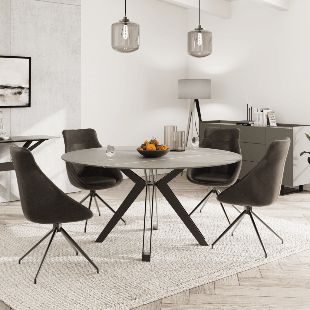 Light grey round dining table deals