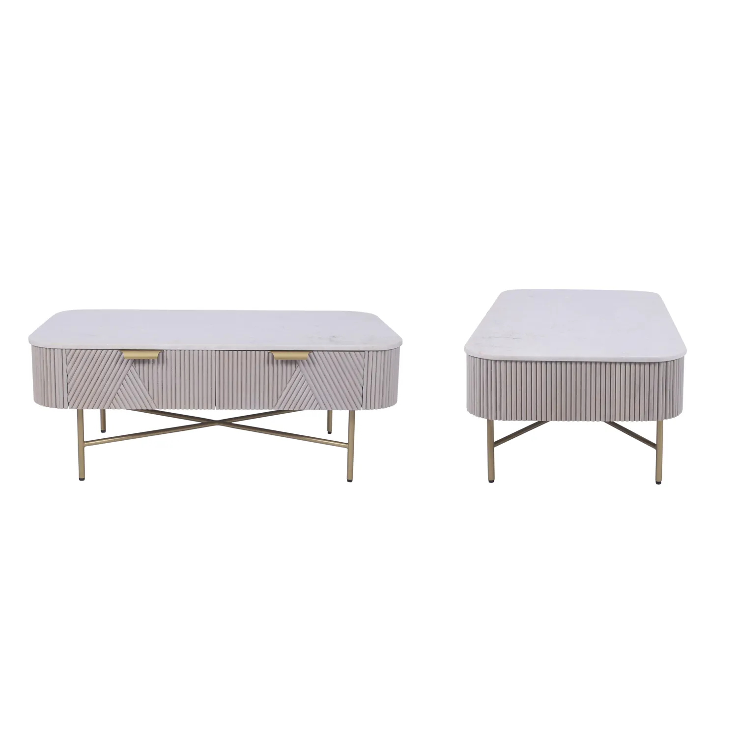 Valencia Marble Mango Wood Coffee Table, Matching Furniture Available - Front and Side View 