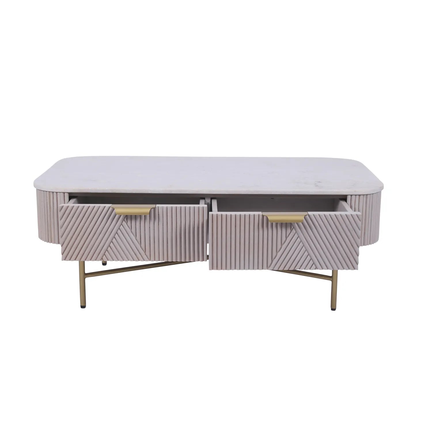 Valencia Marble Mango Wood Coffee Table, Matching Furniture Available - Drawers Open