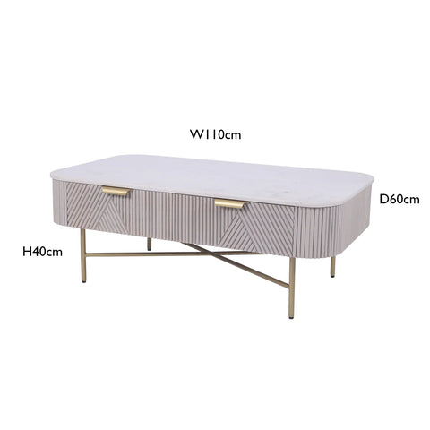 Valencia Marble Mango Wood Coffee Table, Matching Furniture Available - Dimensions 
