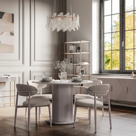 Valencia Marble Mango Wood Round Dining Table Set, Matching Furniture Available