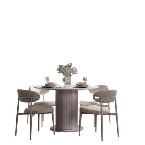 Aimar Marble Mango Wood Round Dining Table Set, Matching Furniture Available - Dining Table Set 