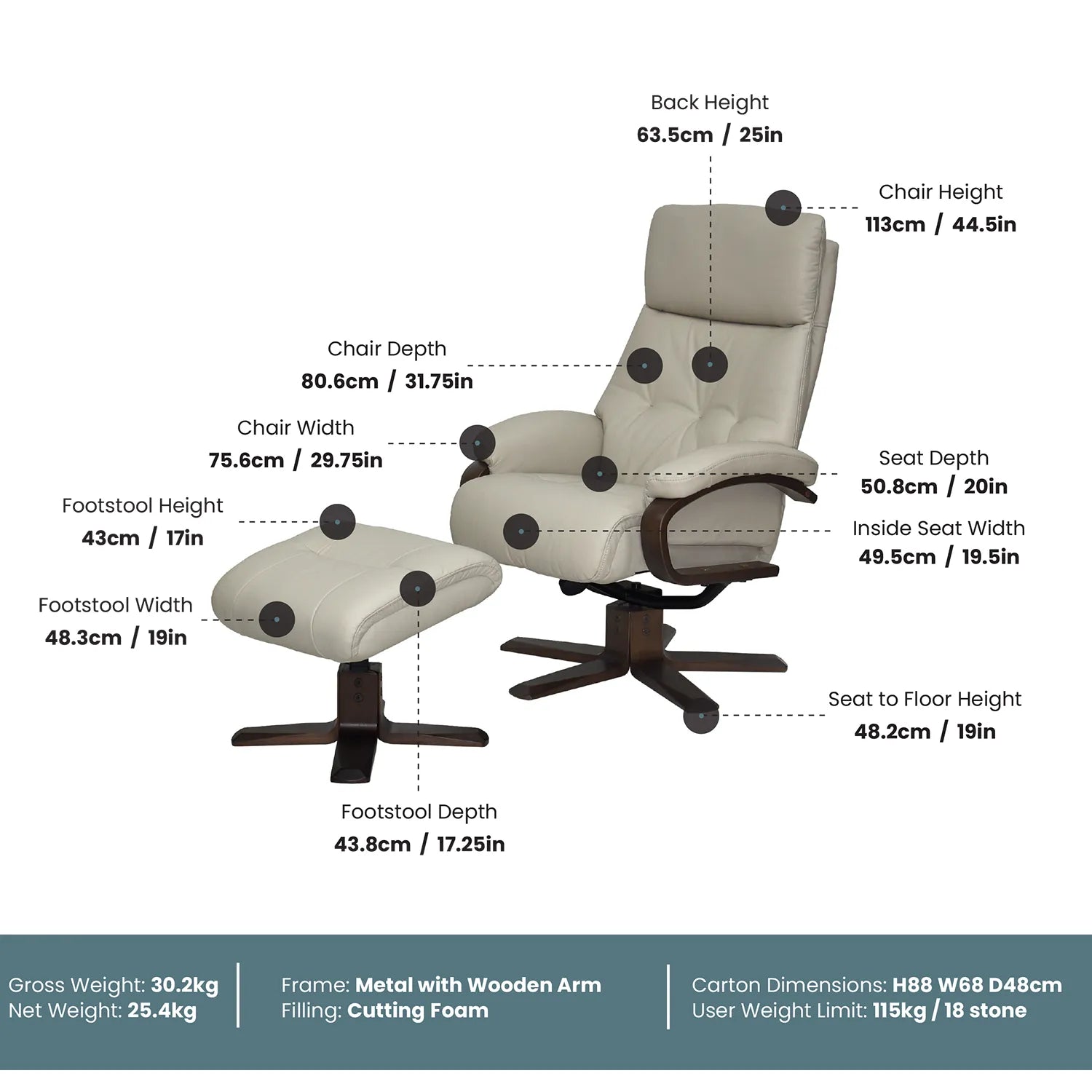 Valencia Fabric Swivel Recliner Chair with Footstool - Pendle Village Furniture