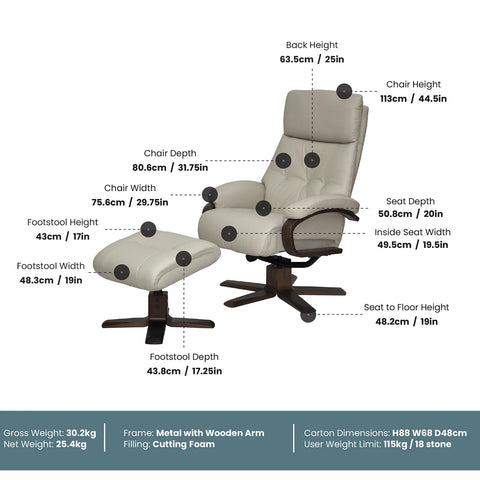 Valencia Fabric Swivel Recliner Chair with Footstool - Pendle Village Furniture
