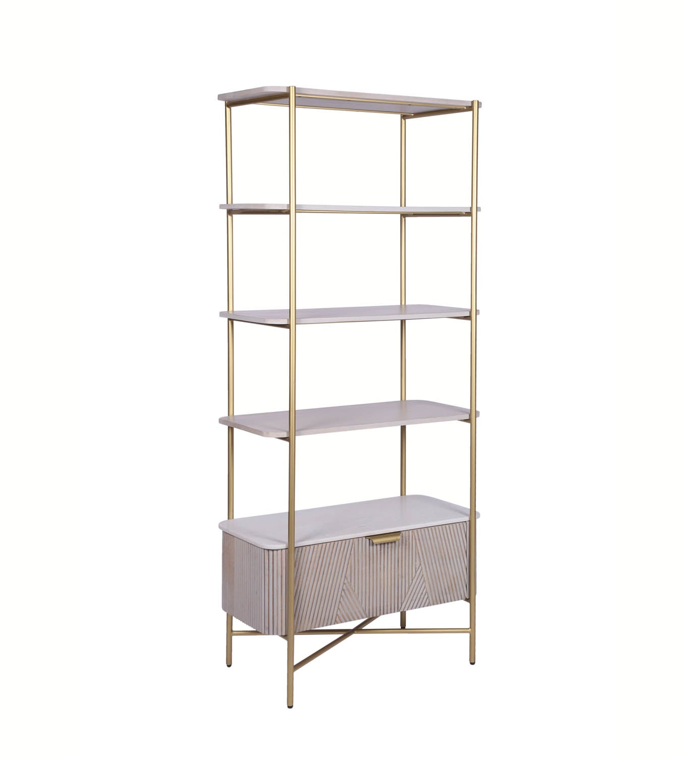 Valencia Marble Mango Wood Bookshelf with Drawers, matching furniture available - Angled View 