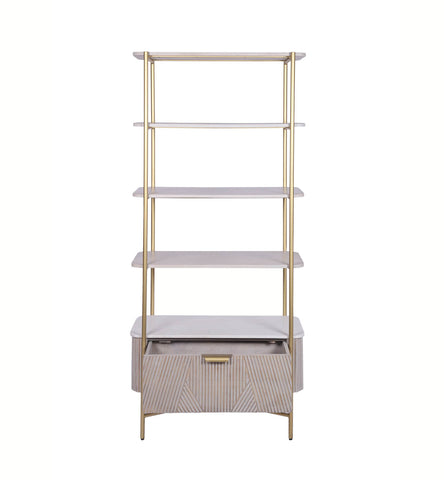 Valencia Marble Mango Wood Bookshelf with Drawers, matching furniture available - Drawer open on Bookshelf 