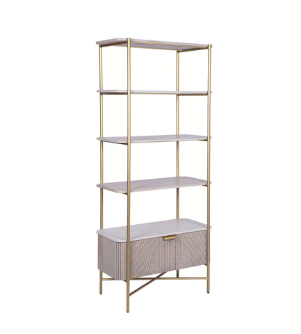 Valencia Marble Mango Wood Bookshelf with Drawers, matching furniture available - Angled View 