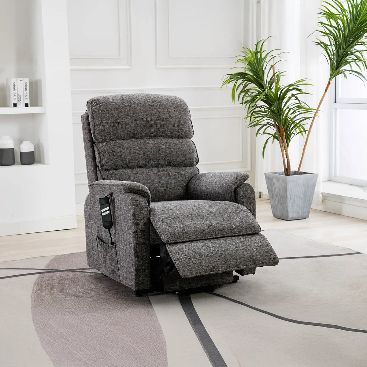 Valentino Lisbon Grey Fabric Double Motor Rise and Recline Chair - Pendle Village Furniture