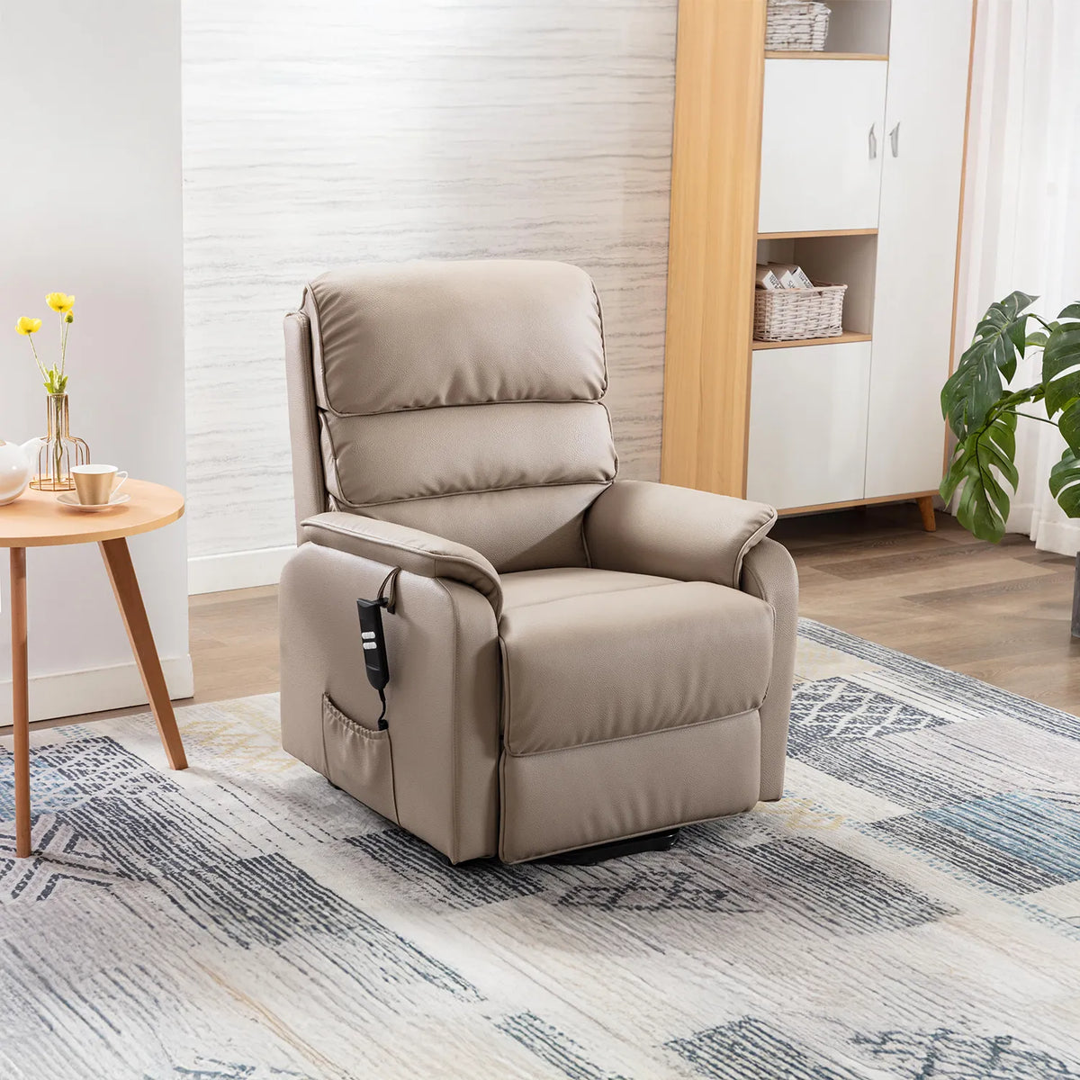 Valentino Pebble Plush Faux Leather Double Motor Rise and Recline Chair - Pendle Village Furniture