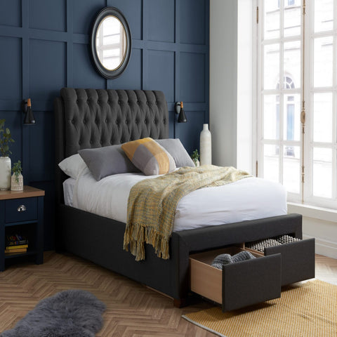 Spacious underbed drawers for convenient hidden storage.