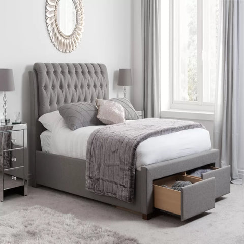 Space saving design with integrated storage drawers.