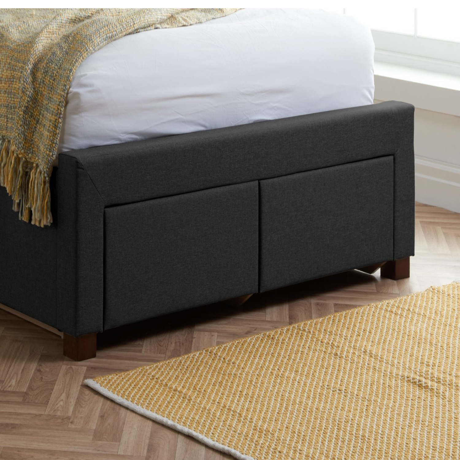 Soft glide storage drawers with durable internal structure.