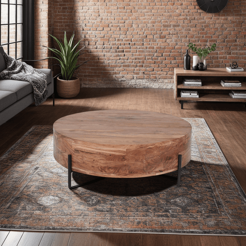 Valerio Round Acacia Wood Coffee Table - Pendle Village Furniture