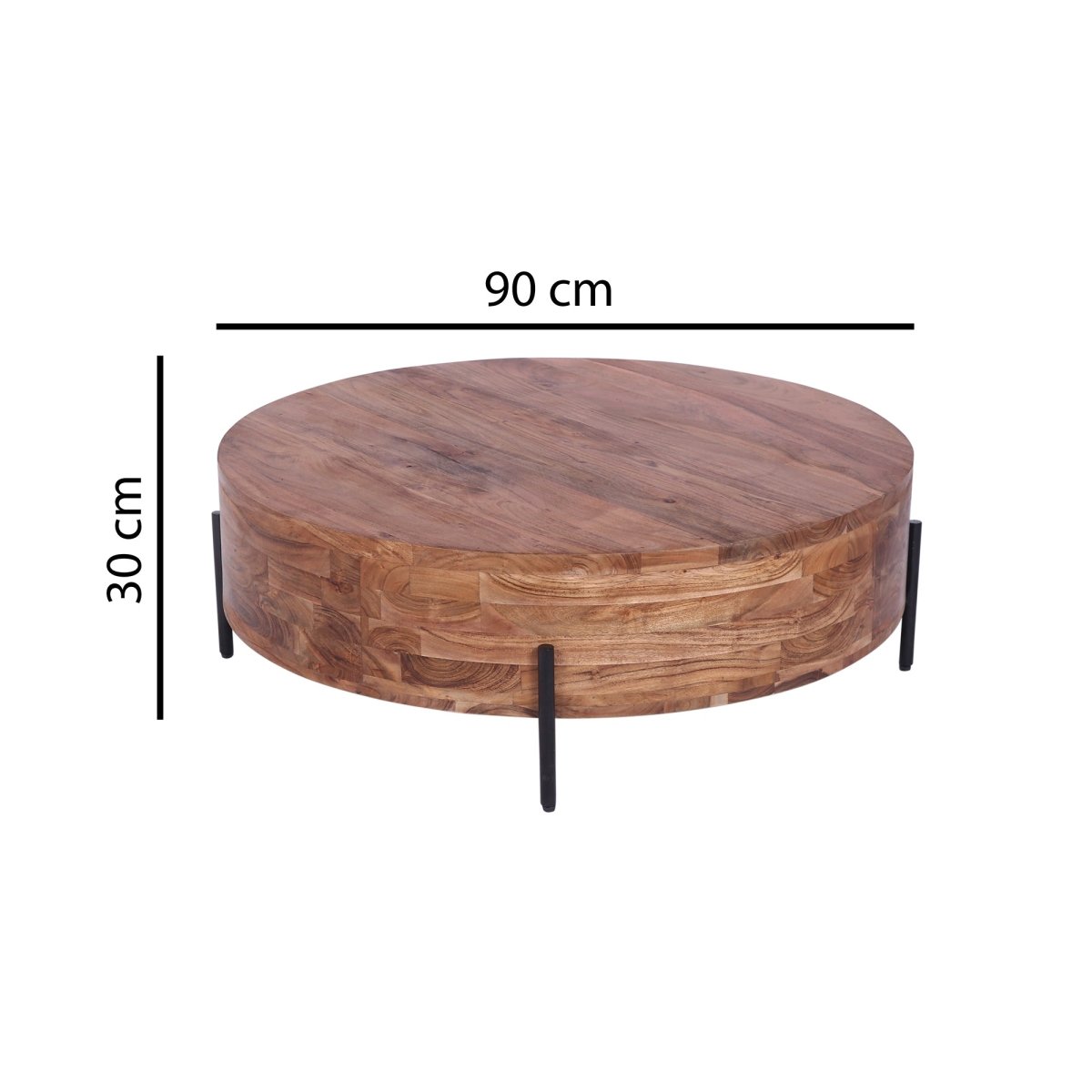 Valerio Round Acacia Wood Coffee Table - Pendle Village Furniture