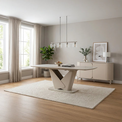 Elegant Varello Cream Sideboard with sintered stone top, soft-close doors and spacious storage. Perfect match for the Varello Dining Table.
