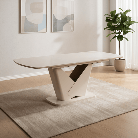 Modern Varello Cream Sintered Stone Butterfly Extending Dining Table
