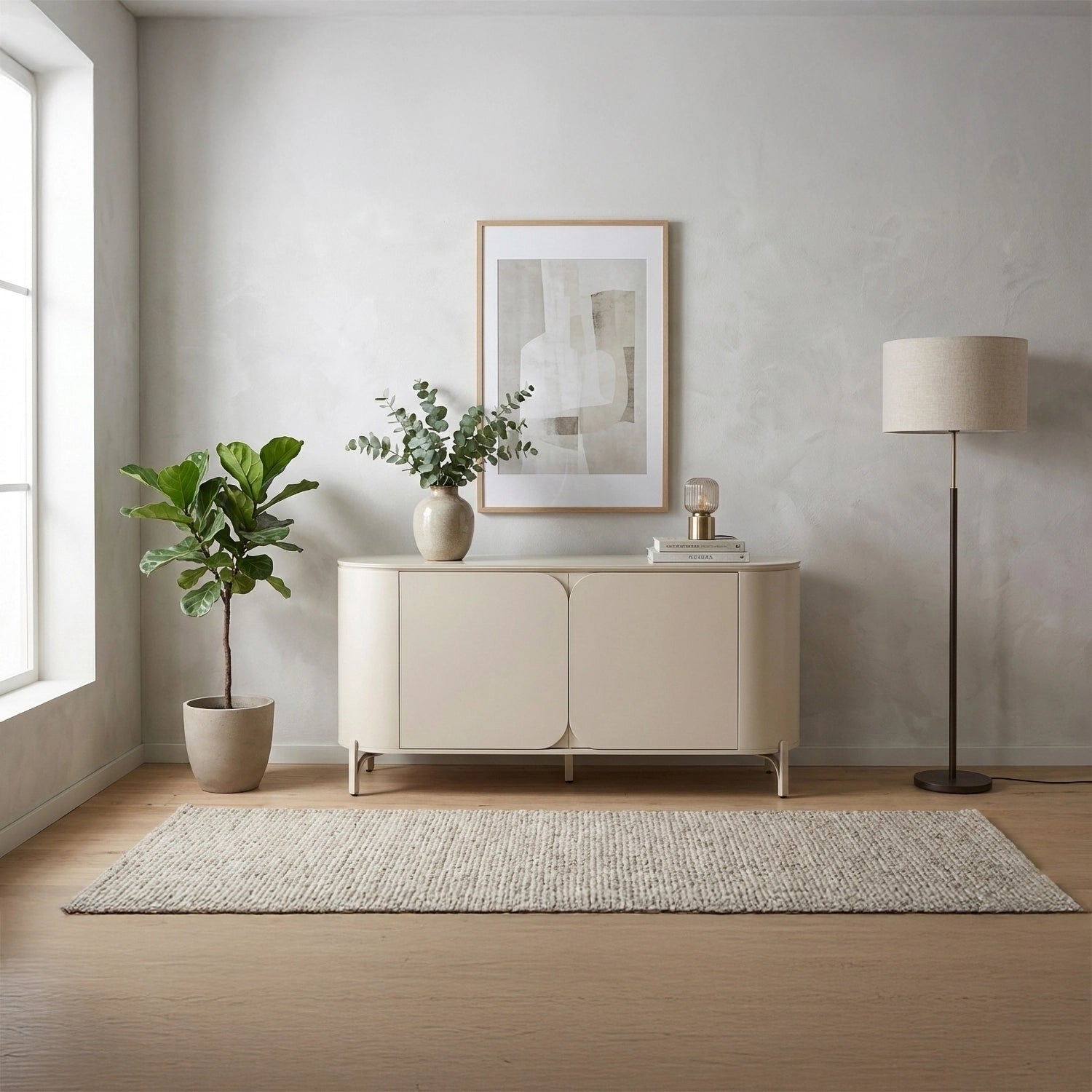Elegant Varello Cream Sideboard with sintered stone top, soft-close doors and spacious storage. 