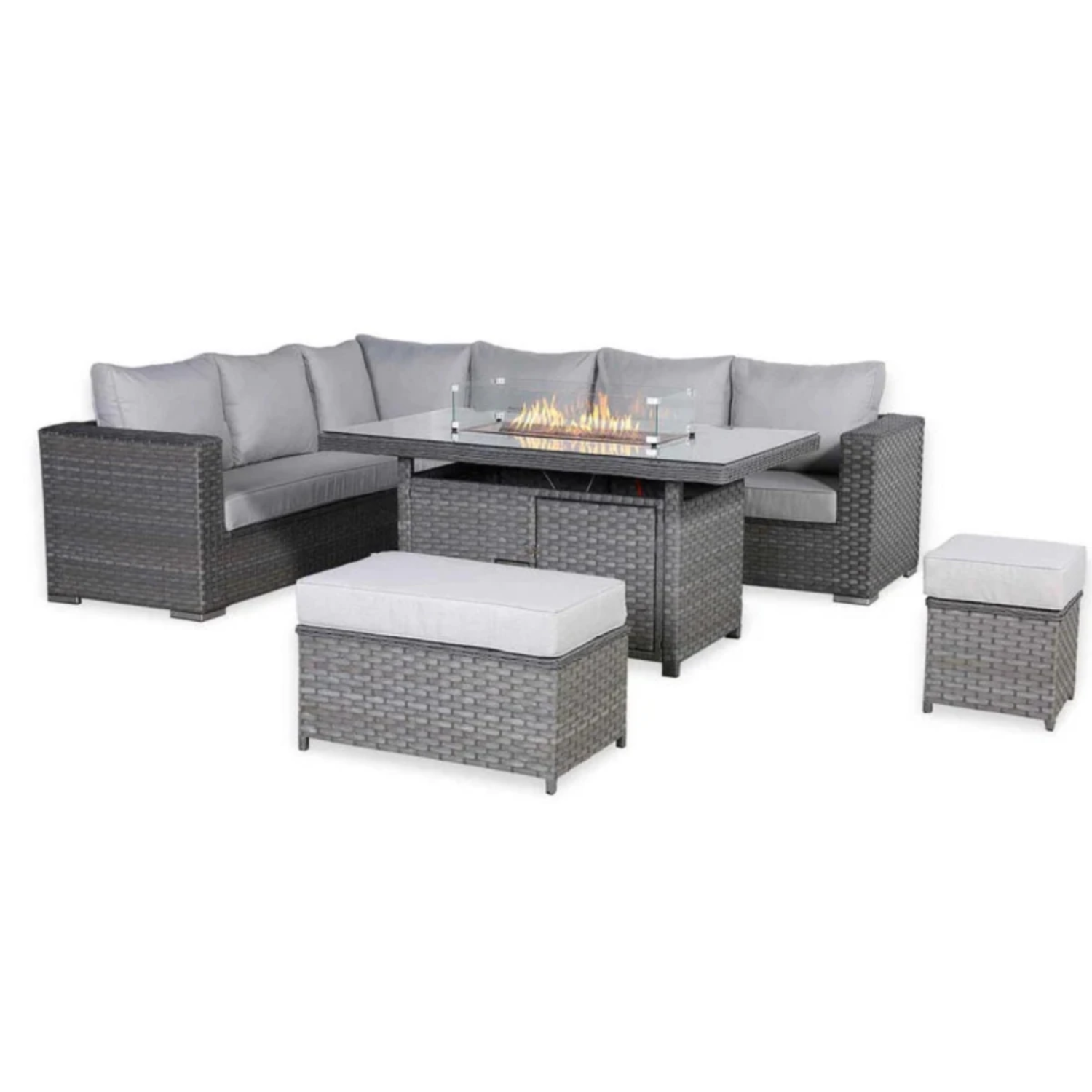 Modern rattan-effect corner dining sofa with flexible layout design.
