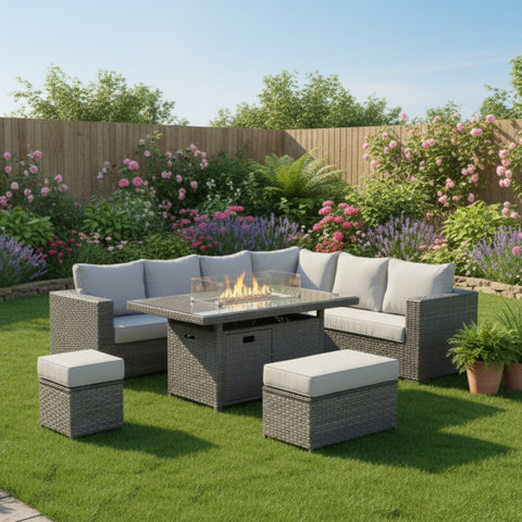 Outdoor corner sofa set designed for left or right-hand configuration.